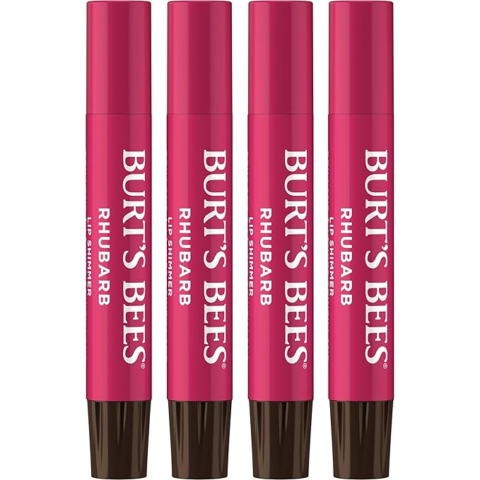 Burt's Bees Shimmer Lip Tint Set, Tinted Lip Balm Stick, Moisturizing for All Day Hydration with Natural Origin Glowy Pigmented Finish & Buildable Color, Rhubarb (4-Pack)-Velvo Beauty
