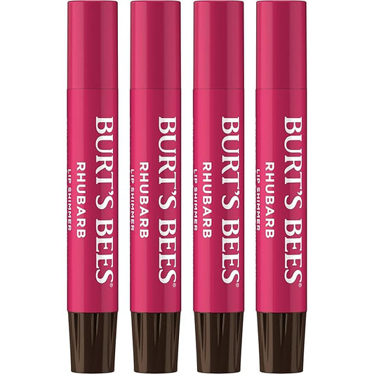Burt's Bees Shimmer Lip Tint Set, Tinted Lip Balm Stick, Moisturizing for All Day Hydration with Natural Origin Glowy Pigmented Finish & Buildable Color, Rhubarb (4-Pack)-Velvo Beauty