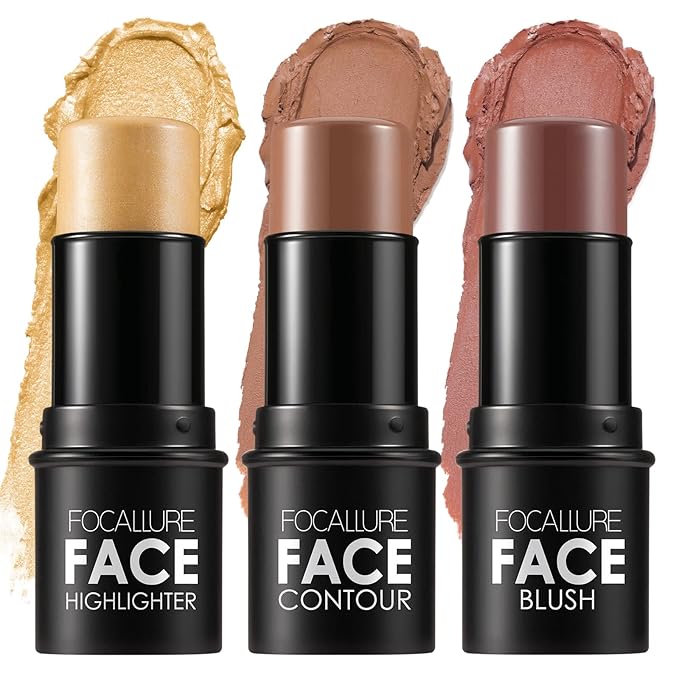 FOCALLURE 3 Pcs Cream Contour Sticks,Shades with Highlighter & Bronzer & Blush,Non-greasy Long-wear Face Contouring Pen,Easy to Sculpt the Face and Create a Lightweight Finishing Makeup,MEDIUM-WARM-Velvo Beauty