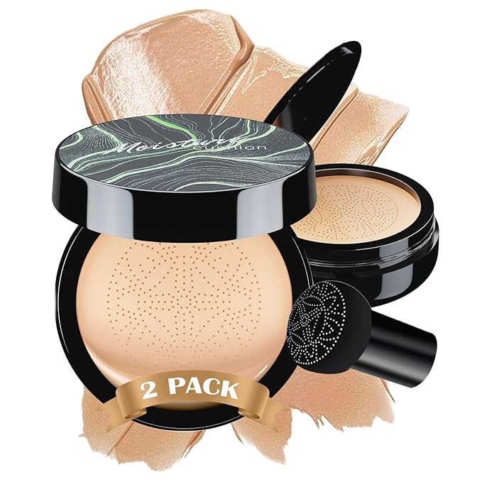 Mushroom Head Air Cushion CC Cream - BB Cream Face Makeup Foundation for Mature Skin Moisturizing Concealer Brighten Long-Lasting, Even Skin Tone for All Skin Types (2PCS Natural)-Velvo Beauty