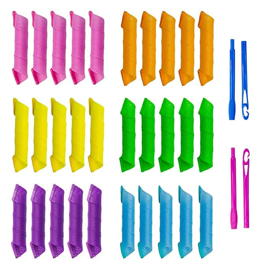 30pcs Heatless Hair Curlers Rollers Spiral Curls Styling Kit with 2 Sets Styling Hooks,No Heat Curlers for Women Girl's (9.8 Inch/25 cm)-Velvo Beauty