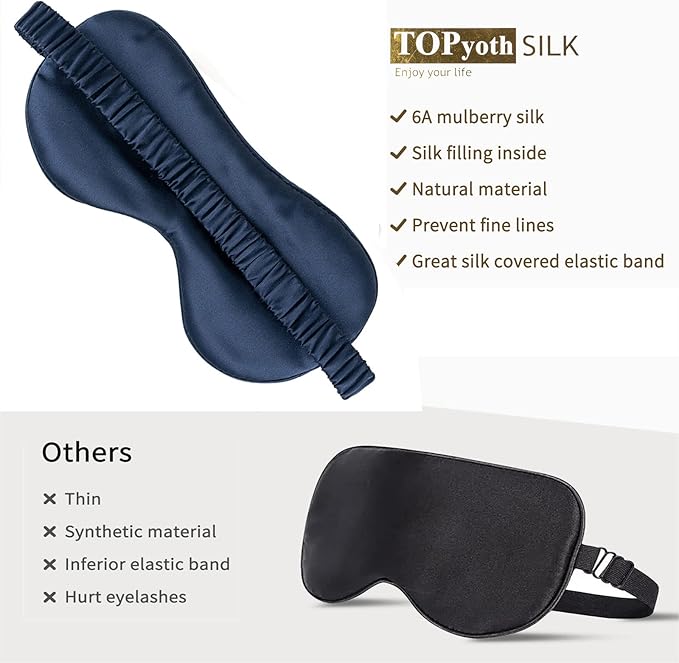 Silk Sleep Mask - 22 Momme Pure Natural 100% Mulberry,Silk Eye Mask for Night Sleeping,Travel, (Purplish Blue)-Velvo Beauty