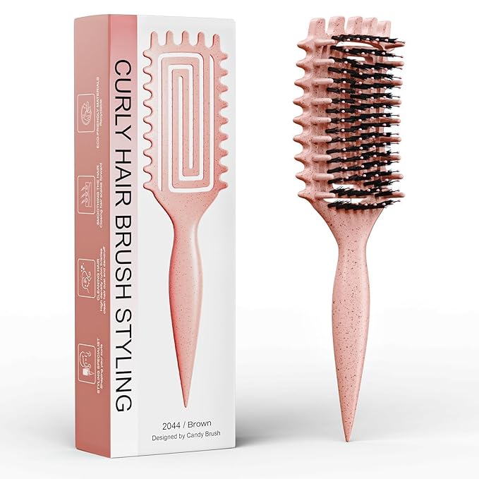 Curl Defining Brush, Curly Hair Brush Defining with Side Gear for Combing, Shaping, and Styling Curly Hair, Lightweight Candy Brush Suitable for All Wet or Dry Hair Types for Women and Men (Beige)-Velvo Beauty