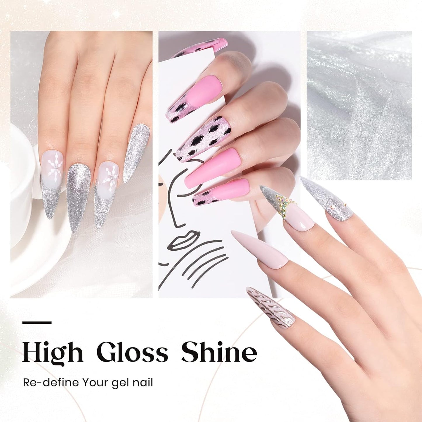 10ml Silver Universal Bright Glitter Cat Eye Gel Magnetic Nail Polish Gel Art Manicure DIY at Home Soak Off UV Gel with Magnet-Velvo Beauty