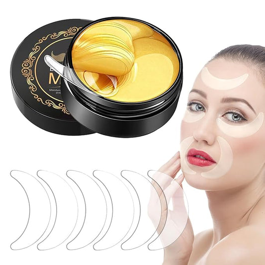 66PCS Under Eye Patches for Puffy Eyes 24K Gold Natural Hydrogel Collagen Eye Mask Reusable Silicone Gel Eye Anti Aging Pads for Reduce Fine Lines Wrinkles Eye Bags Transparent Gel Pack-Velvo Beauty