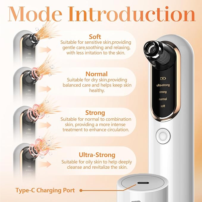 Yccu Blackhead Remover Vacuum Pore Extractor Black Head Remover for Face&Nose Blackhead Extractor Pore Vacuum Pimple Extractor Tool Pore Cleaner with USB Charge 4 Modes 5 Suction Heads for Women&Men-Velvo Beauty