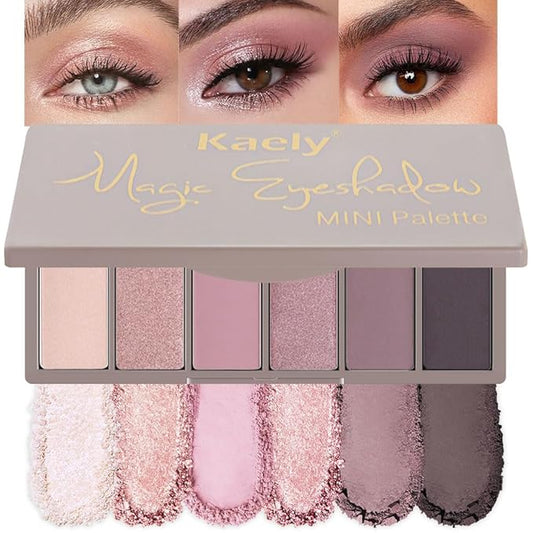 evpct 6 Colors Eye Shadow Palette Makeup for Older Women Green Eyes, Nude Pink Mauve Rose Gold Black Coffee Sparkle Shimmer Glitter Matte High Pigment Mini Travel Eyeshadow Palette, Built in Mirror-Velvo Beauty