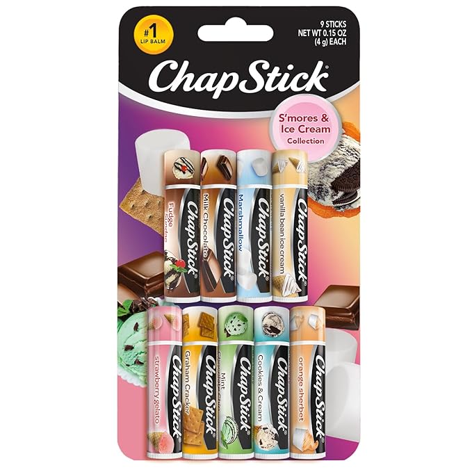 ChapStick Lip Balm, Ice Cream Collection 3-Pack, Ice Cream Classics 3-Pack + S’mores Collection – Fun & Flavorful Lip Care, Birthday Gift, Party Favors, Stocking Stuffers, 0.15 Oz Ea-Velvo Beauty