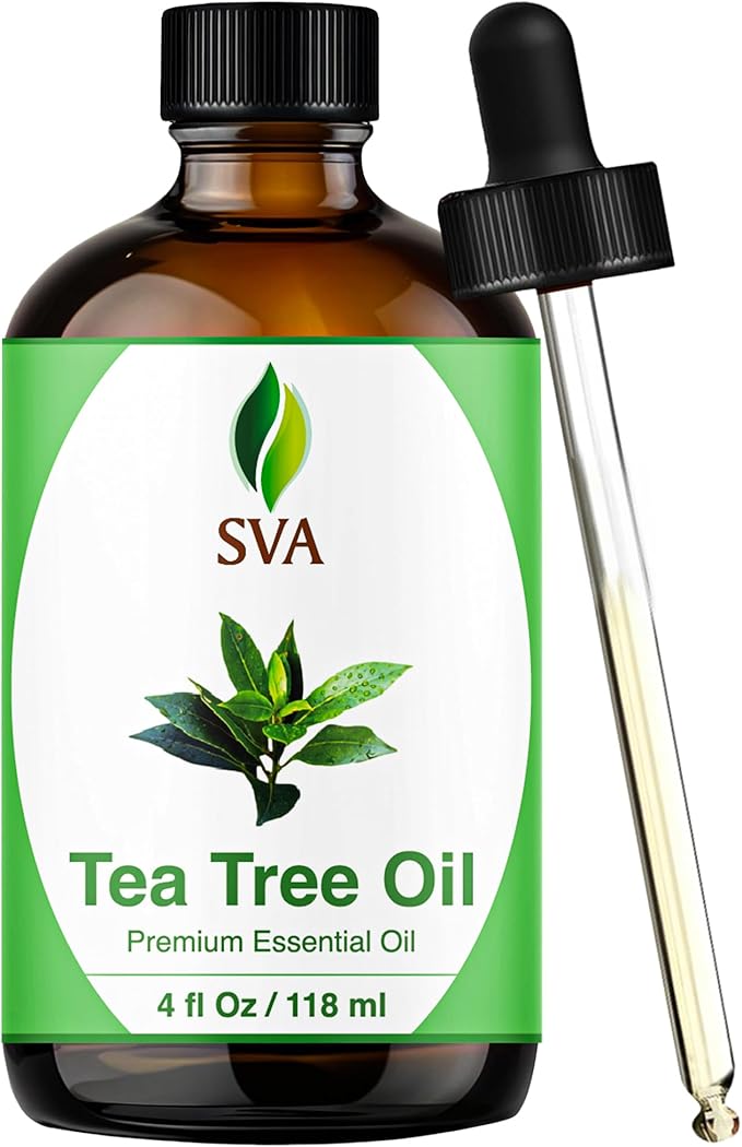 SVA Tea Tree Essential Oil – 4 Fl Oz – 100% Natural Tea Tree Oil - for Diffuser, Hair Care, Face, Skin Care, Aromatherapy, Scalp and Body Massage, Soap and Candle Making – with Dropper-Velvo Beauty