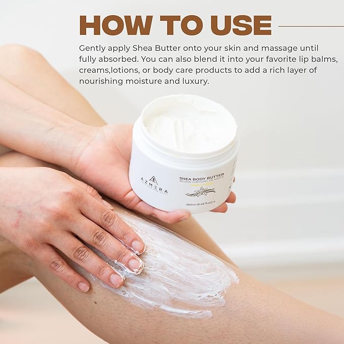 AZMERA Handcrafted Whipped Shea Body Butter – Luxurious Vanilla Bean Scented Moisturizer for Dry, Sensitive Skin, Argan Oil & Vitamin E – Vegan, Non-Greasy Skincare – 8.82 oz-Velvo Beauty