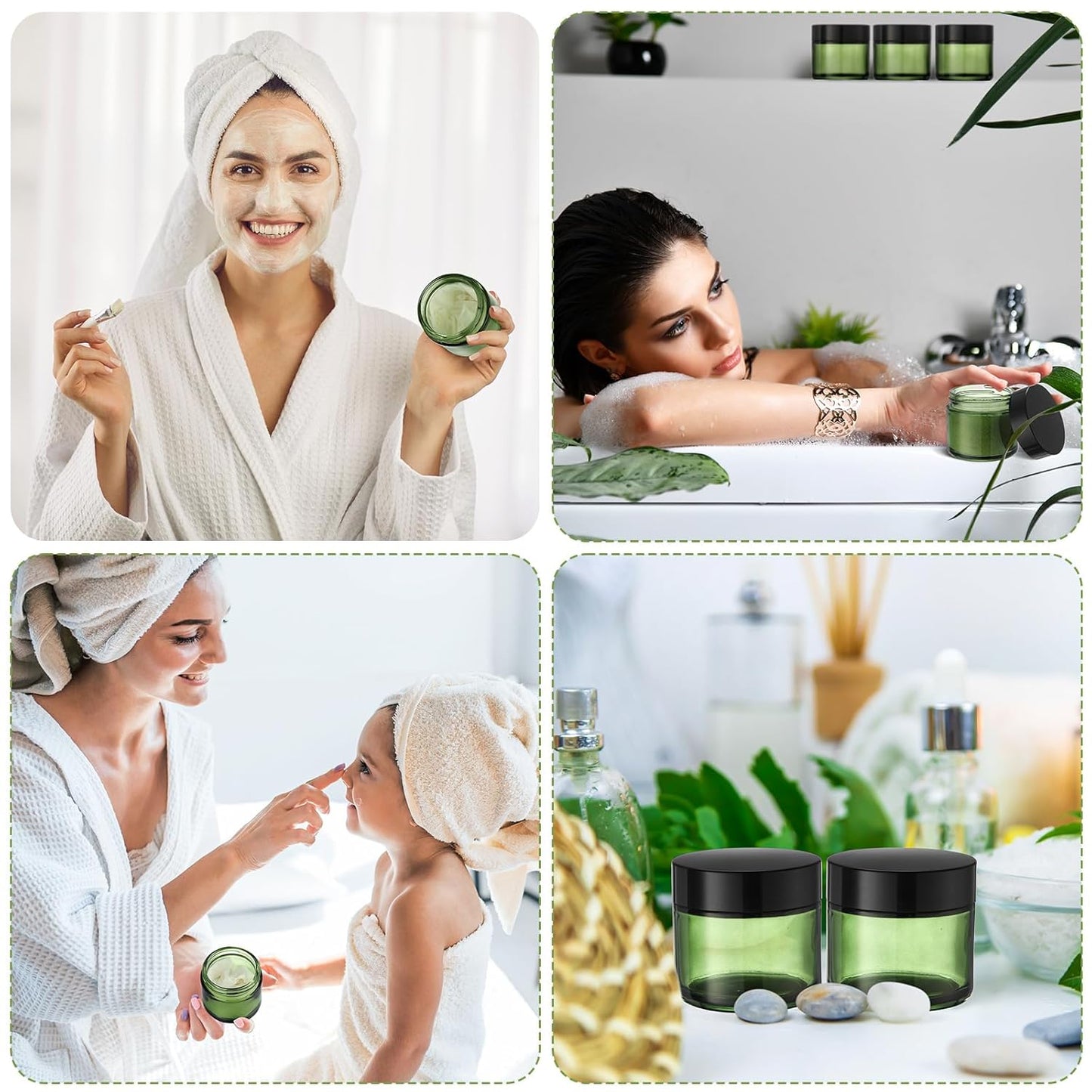 Domensi 32 Pcs 2 oz Glass Jars with Lids Travel Size Round Leakproof Empty Cosmetic Jars with Inner Liners Lid for Storing Makeup Lotions Face Cream Ointments Candle DIY Making (Olive Green)-Velvo Beauty