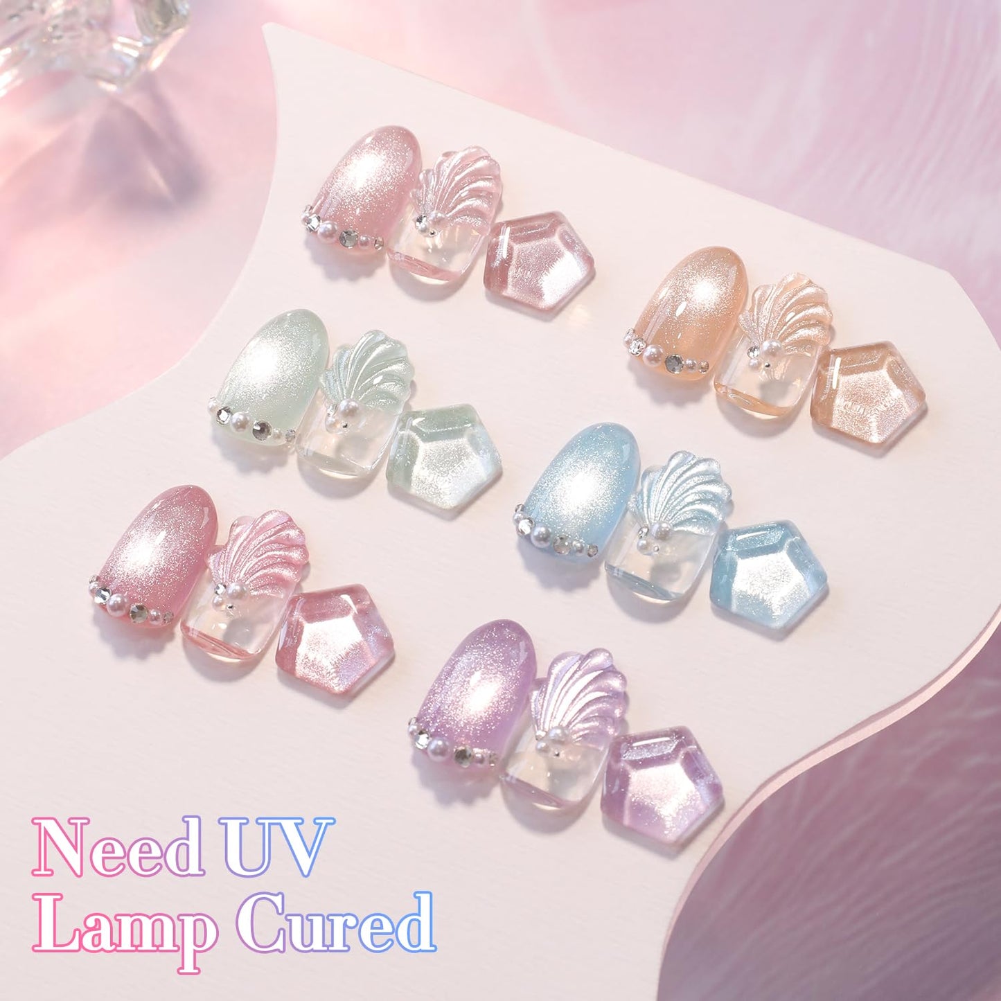 Double Rhythm 6 Colors Cat Eye Gel Polish Set Shimmer Glitter with Magnet Holographic Reflective Magnetic UV Nail Art Kit (6-Kit-47)-Velvo Beauty