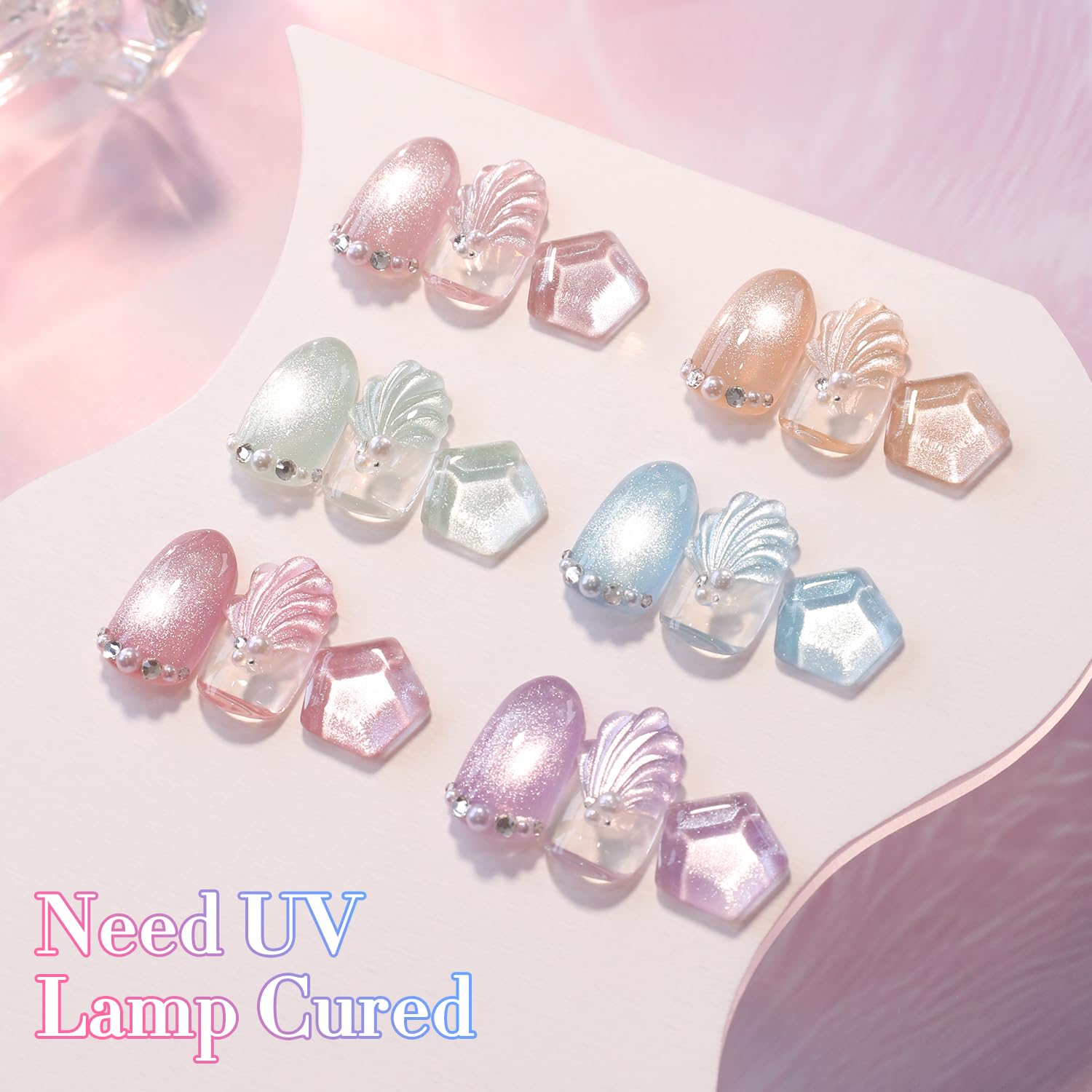 Double Rhythm 6 Colors Cat Eye Gel Polish Set Shimmer Glitter with Magnet Holographic Reflective Magnetic UV Nail Art Kit (6-Kit-47)-Velvo Beauty