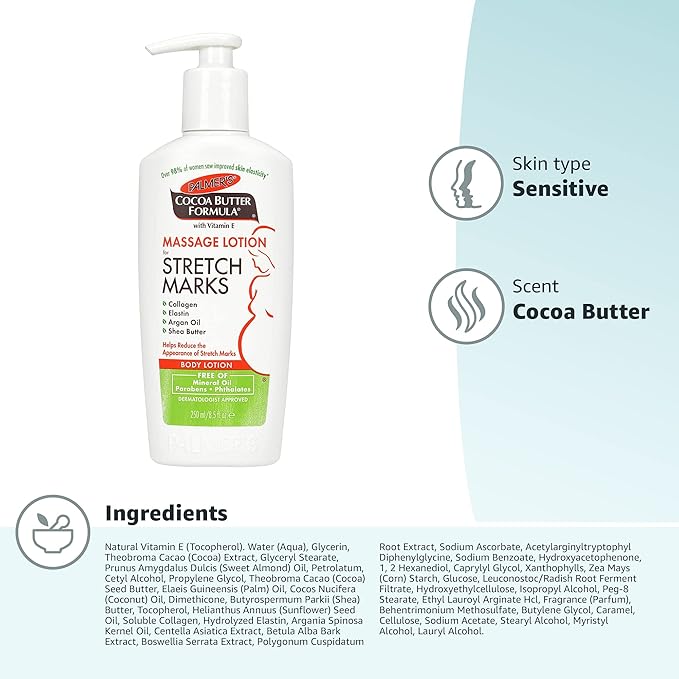 Palmer's Cocoa Butter Formula Massage Lotion for Stretch Marks, Pregnancy Skin Care, Belly Cream with Collagen, Elastin, Argan Oil and Shea Butter, 8.5 Ounces (Pack of 2)-Velvo Beauty