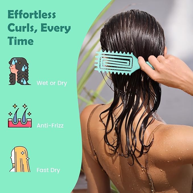 Curl Defining Brush, Curly Hair Brush Defining with Side Gear for Combing, Shaping, and Styling Curly Hair, Lightweight Candy Brush Suitable for All Wet or Dry Hair Types for Women and Men(Green+Pink)-Velvo Beauty