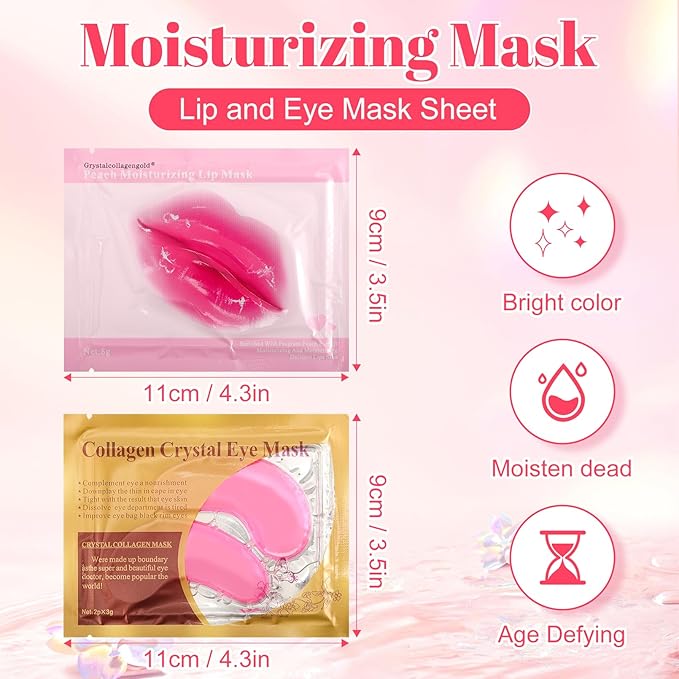30 Pads Lip Masks & Eye Masks,Under Eye Mask Skincare,Crystal Collagen Lip Mask Sheet,Under Eye Patches for Puffy Eyes and Dark Circles,Moisturizing,Anti-Aging,Reducing Fine Lines,Pink-Velvo Beauty