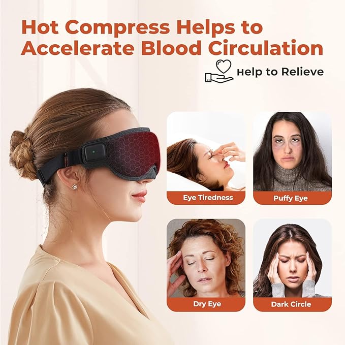 Cordless Heated Eye Mask, Dry Eye Mask, Type-C Eye Heating Pad, Portable Eye Warm Compress with 720mAh Battery Relieve for Dry Eyes, Stye-Velvo Beauty