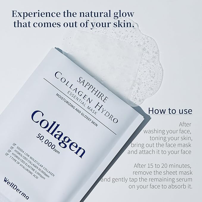 WELLDERMA Sapphire Collagen Hydro Essential Mask 10 Sheets Skin Soothing Calming-Velvo Beauty