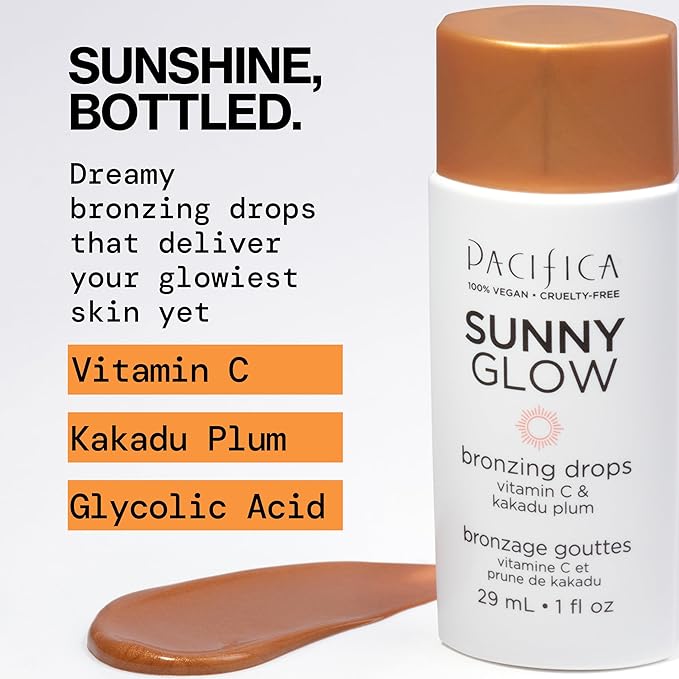 Pacifica Sunny Glow Liquid Face Bronzer Drops - Face Makeup Bronzing For Face & Cheeks for Instant Sun-Kissed Glow - Vitamin C & Glycolic Acid Infused Liquid Bronzer Illuminating Highlighting Clean-Velvo Beauty