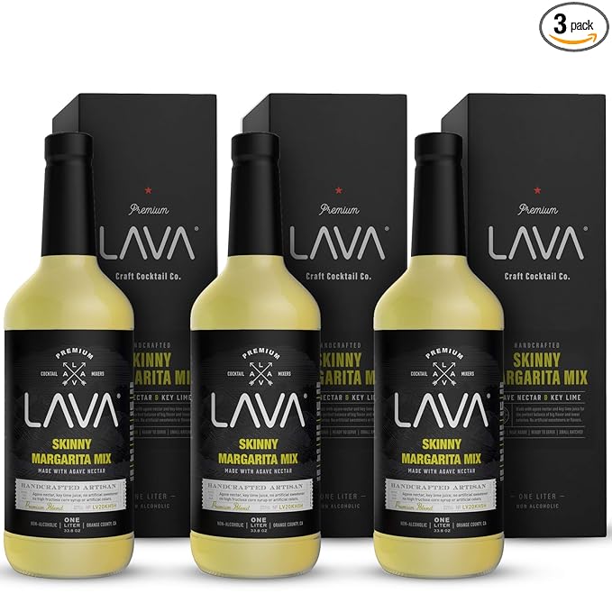 (3 Pack) Premium Skinny Margarita Mix by LAVA Craft Cocktail Co., Low Calorie Margarita Mix Made with Key Lime Juice, Agave, No Artificial Sweeteners, Lots of Flavor, Ready to Use, 1-Liter (33.8oz)-Velvo Beauty