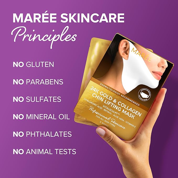 MAREE V Line Lifting Mask with 24K Gold – Deep Collagen Face Mask for Women – Jawline Shaper Mask with Retinol & Hyaluronic Acid – Neck Tightening & Firming - Double Chin Strap for Face Lift-Velvo Beauty