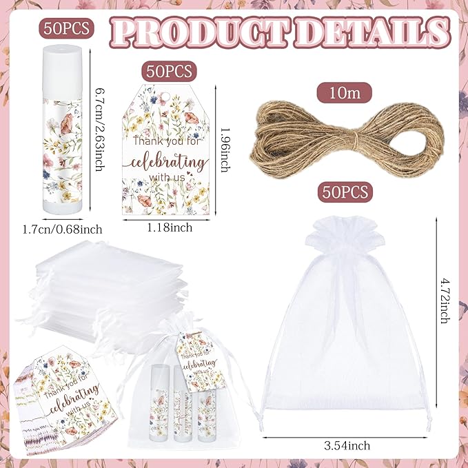 Dunzy 50 Pack Wildflower Party Baby Shower Favors Bulk Lip Balms Gifts Wedding Bridal Shower Favors Small Thank You Appreciation Gifts for Guests Women Employees Teachers Coworker Staff-Velvo Beauty