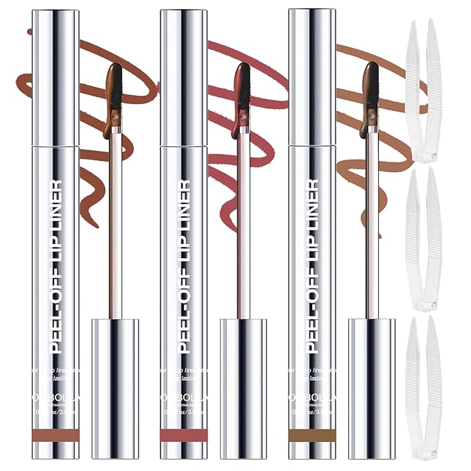 3 Colors Peel Off Lip Liner Stain with Tweezer, Long Lasting Waterproof Lip Tint Stains Makeup Set with Matte Finish for Women, Natural Look, Easy to Use, for All Skin Types (#234, M)-Velvo Beauty