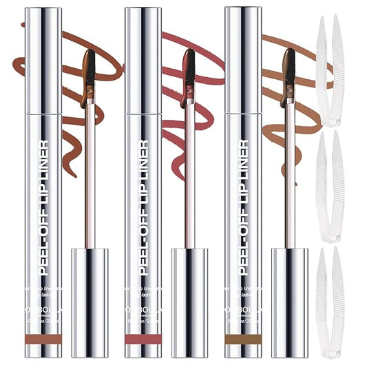 3 Colors Peel Off Lip Liner Stain with Tweezer, Long Lasting Waterproof Lip Tint Stains Makeup Set with Matte Finish for Women, Natural Look, Easy to Use, for All Skin Types (#234, M)-Velvo Beauty