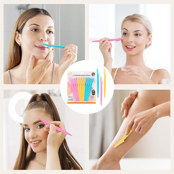 D 21 PCS Eyebrow Razor,Dermaplane Razor,Face Razors for Women and Men,Dermaplaning Tool for Face,3 Colors Facial Hair Shavers with Precision Cover,Facial Hair Remover for Women,Eyebrow Hair Trimmers-Velvo Beauty
