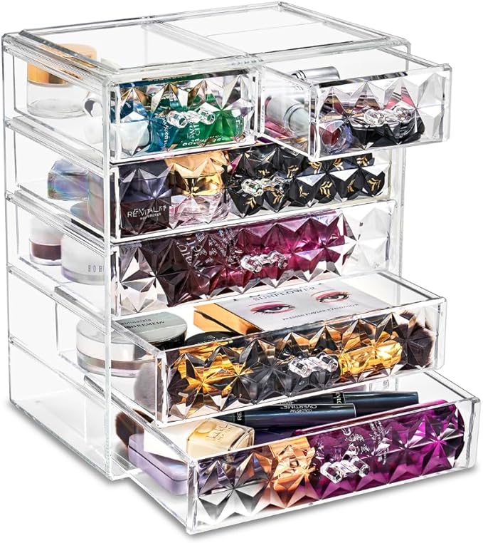 Sorbus Acrylic Makeup Organizer - Organization and Storage Case for Cosmetics Make Up & Jewelry - Big Clear Makeup Organizer for Vanity, Bathroom, College Dorm, Closet, Desk (4 Large, 2 Small Drawers)-Velvo Beauty
