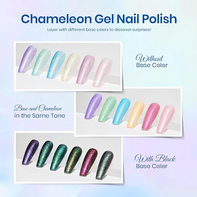 Beetles Glitter Gel Nail Polish Set, Pastel Pink Purple Blue 6 Colors Nebula Halo Chameleon Gel Polish Soak Off Uv Nail Lamp Gifts for Women-Velvo Beauty