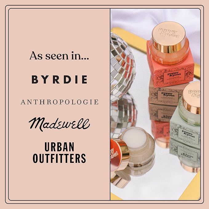 Poppy & Pout Natural Lip Scrub, Moisturizing Sugar Scrub for Dry Lips, Lip Scrubber Exfoliator with Essential Oils Smooths and Hydrates Lips, In Recyclable Glass Jars, Cruelty Free - Pomegranate Peach-Velvo Beauty