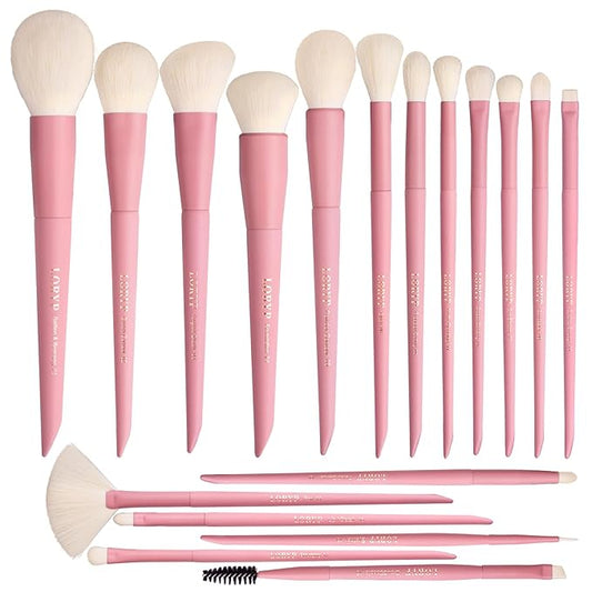 LORYP Makeup Brushes Set Labeled 18 Piece Face and Eye Brush Set Ultra soft hair Foundation, Concealer, Blush, Contour, Blending, Eyeshadow Pink Brush kit-Velvo Beauty