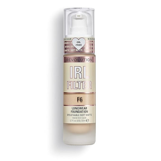 Revolution Beauty, IRL Filter Longwear Foundation, Soft & Breathable Formula, Medium to Full Coverage, Matte Finish, F6, 0.7 Fl. Oz-Velvo Beauty
