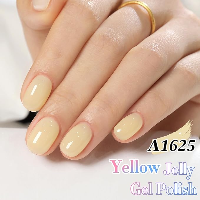 Double Rhythm 0.50 OZ Translucent Gel Polish Same Color Same Bottle Sheer Pastel Neutral Natural Milky 15 ML Jelly UV Nail Art DIY at Home (Yellow-A1625)-Velvo Beauty
