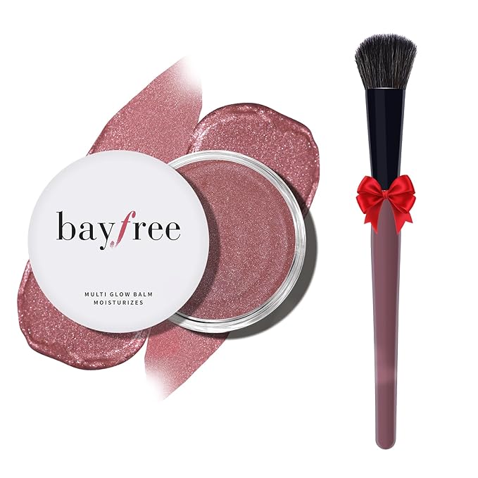 Multi Cream Blush & Blush Brush Set, Korean Makeup Blush for Cheeks, Multi-Use Face Balm, Lightweight & Hydrating, Blendable Color, Non-Greasy, Soft Bristles for Radiant Finish (Pink Camellia)-Velvo Beauty