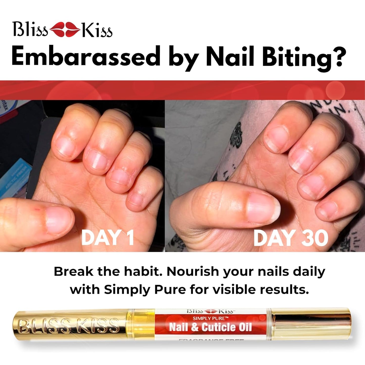 Bliss Kiss | Fragrance Free 4 Nail Oil Cuticle Pens w/Vitamin E & Jojoba⏤Nail Strengthener Nail Growth and Strengthening Serum for Brittle, Peeling, Breaking, Thin nails-Velvo Beauty