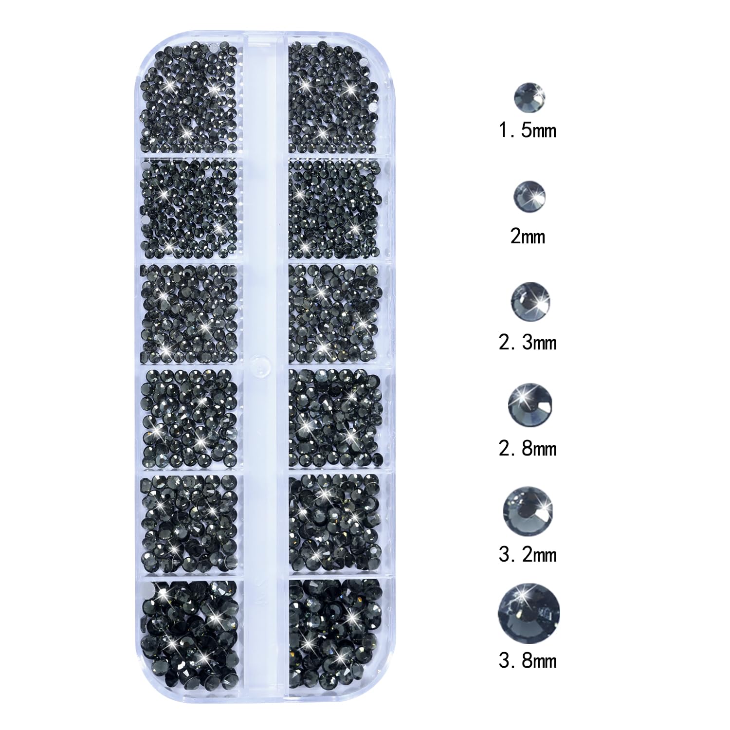 HNUIX Nail Rhinestones - 3D Multi Shape Size Crystal, Transparent Gray Nail Gems, Flat Back, with Kit, for Nail Art, DIY Decorations-Velvo Beauty