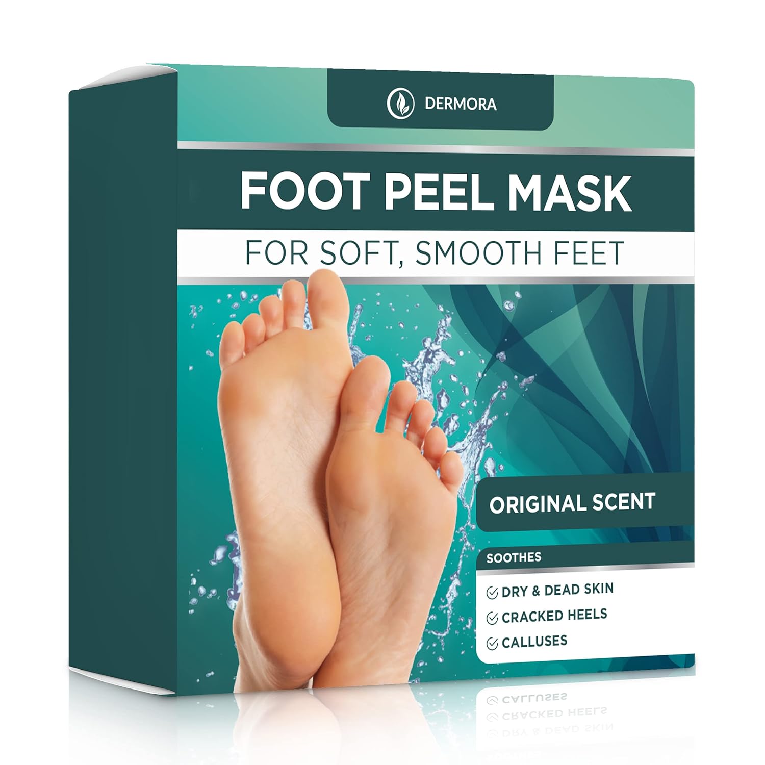 DERMORA Foot Peel Mask - 2 Pack of Regular Size Skin Exfoliating Foot Masks for Dry, Cracked Feet, Callus, Dead Skin Remover for Baby Soft Feet, Original Scent-Velvo Beauty
