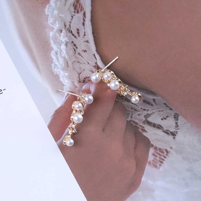 Vintage Pearl Star Earrings Rhinestone Pearl Drop Earrings Gold Crystal North Star Earrings Cz Northstar Studs Earrings Jewelry for Women-Velvo Beauty