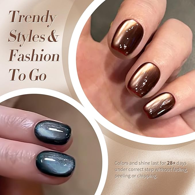 Born Pretty Cat Magnetic Eye Gel Nail Polish, Fall Winter Retro Cat Magnetic Gel, Pink Brown Blue Gray Green Magnetic Soak Off Nail Art Salon Manicure Home Gift 7ML 6PCS-Velvo Beauty