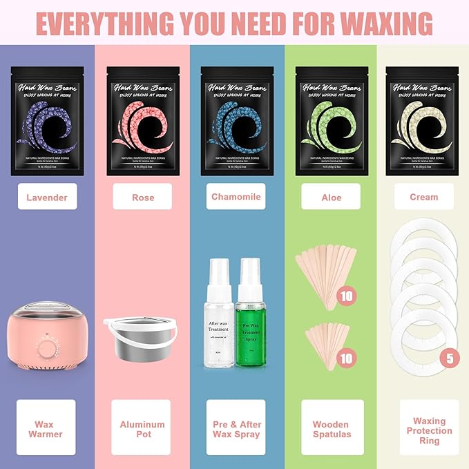 Waxing Kit - TIKESI Wax Warmer for Hair Removal, Hard Wax Kit with 14oz 5 Bags Hard Wax Beans for Full Body, Legs, Face, Eyebrows, Bikini, Brazilian Waxing Kit for Women Men-Velvo Beauty