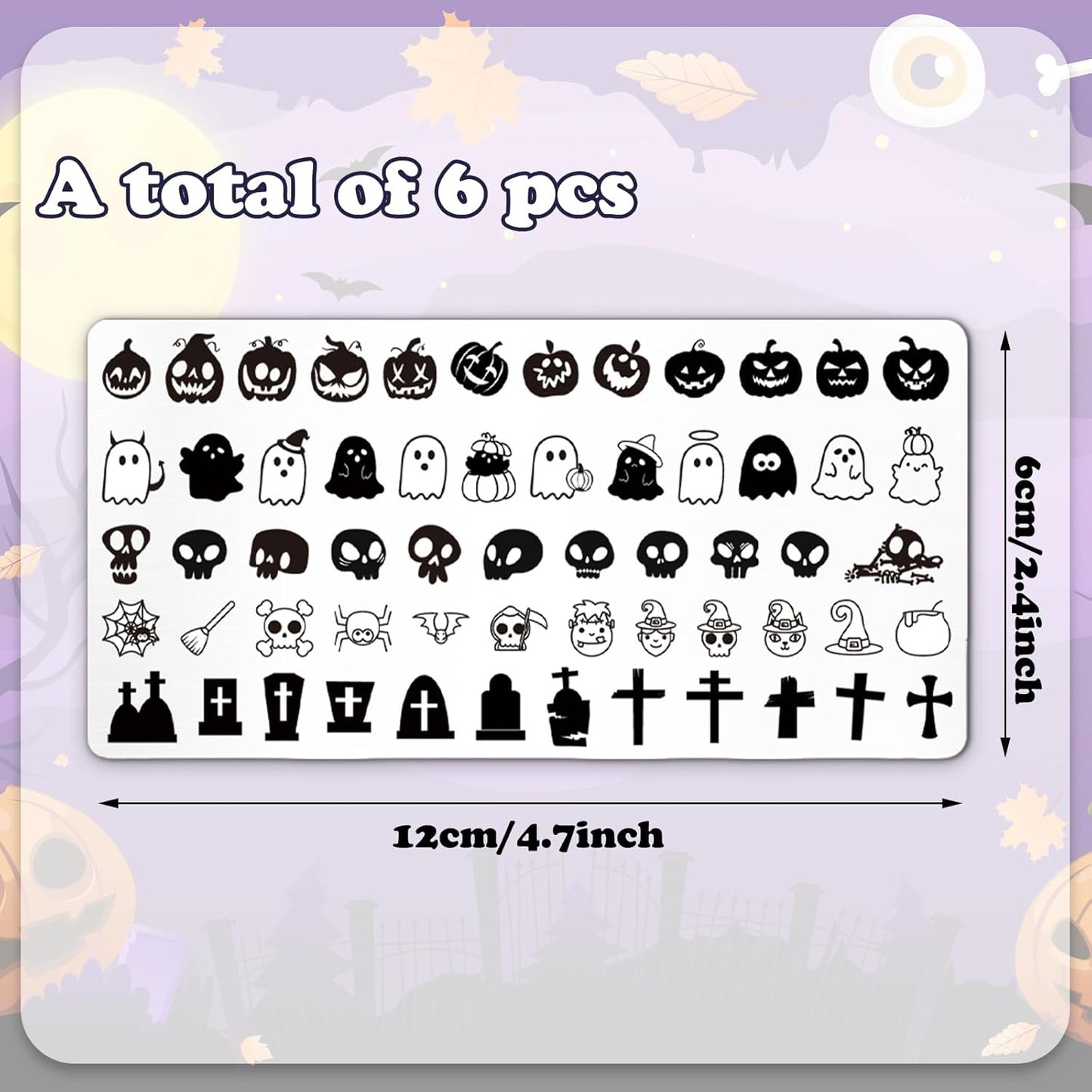Whaline 6Pcs Halloween Nail Plates Stamping Set Pumpkin Ghost Skull Stamp Templates Nail Art Plates for DIY Print Manicure Salon Design Gift-Velvo Beauty