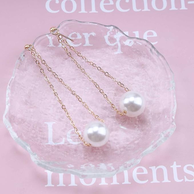 Vintage Pearl Earrings Long Pearl Stud Earrings Boho Gold Pearl Pendant Earrings Big Pearl Dangling Earrings Jewelry for Women and Girls-Velvo Beauty