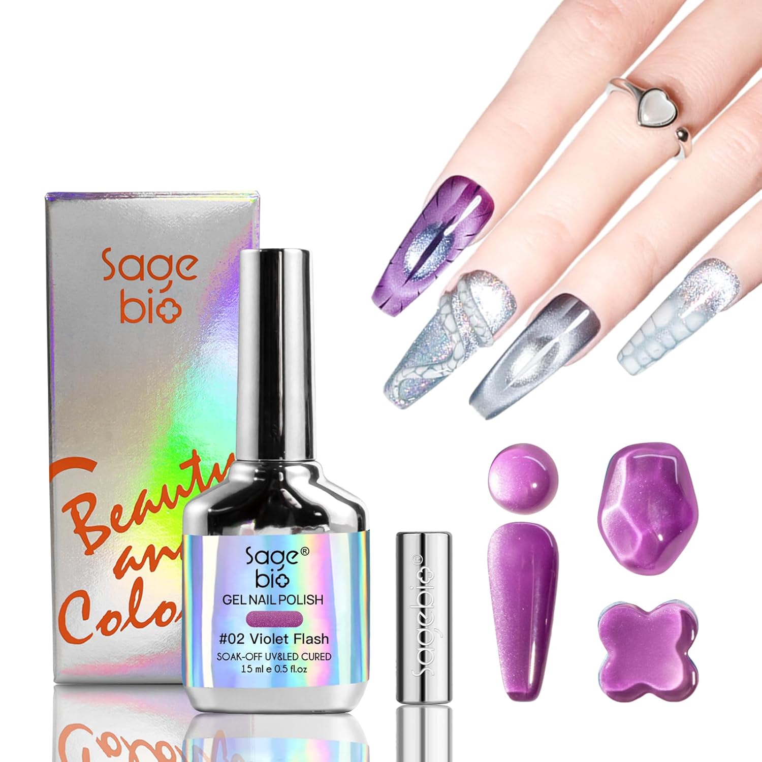 High-Density Cat Eye Gel Nail Polish with Magnet Stick, 15ml Dopamine Color Palette, Magnetic Effect Gel for DIY Manicure, Multiple Color Options - Violet Flash-Velvo Beauty