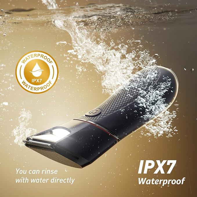 Body Hair Trimmer for Men: Pubic Hair Trimmer with Mirror & LED Light - Electric Ball Shavers with Ceramic Blades & Travel Lock - Body Groomer IPX7 Waterproof Wet/Dry Use for Groin/Legs/Chest-Velvo Beauty