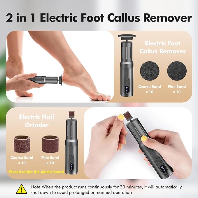 Electric Foot Callus Remover Cordless Electric Foot Filer Kit with 6Speeds Chagring Dock Callus Remover for Women Men Feet and Nail(Black)-Velvo Beauty