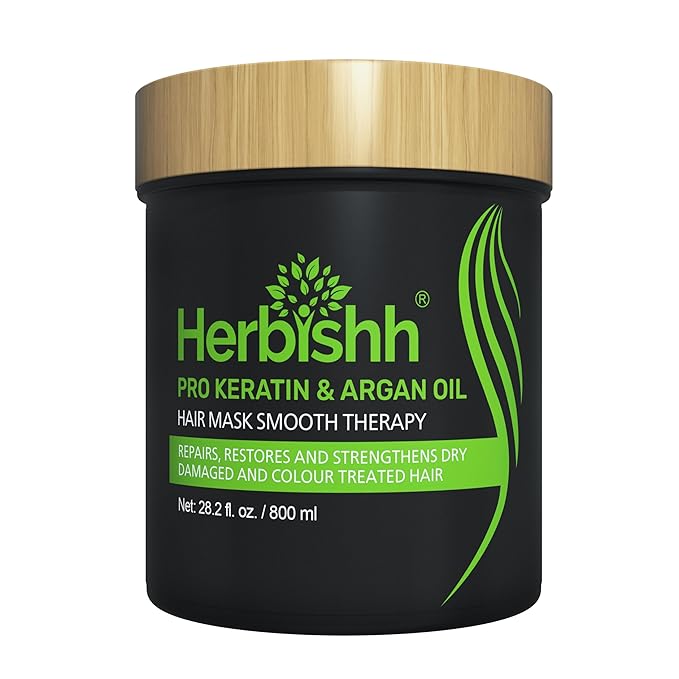 Herbishh Argan Hair Mask-Deep Conditioning & Hydration For Healthier Looking Hair- for very Dry, Weak, Stressed Out Hair, No Sulphates, No Parabens (800ML)-Velvo Beauty