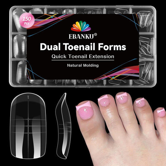 EBANKU Toe Dual Forms for Poly Gel, 150PCS French Nail Forms for Toes, Clear Poly Gel Toenails Molds for DIY Pedi Toenail Extension Kit for Salon-Quality Manicures at Home, 15 Sizes-Velvo Beauty