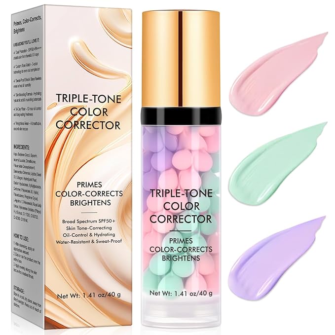 Primer for Face Before Makeup, 3 In 1 One Step Color Corrector Primer, SPF 50 PA+ Sunscreen Isolation Cream, Hydrating, Oil Control Facial Serum Even Skin Tone, Water-Resistant & Sweat-Proof-Velvo Beauty